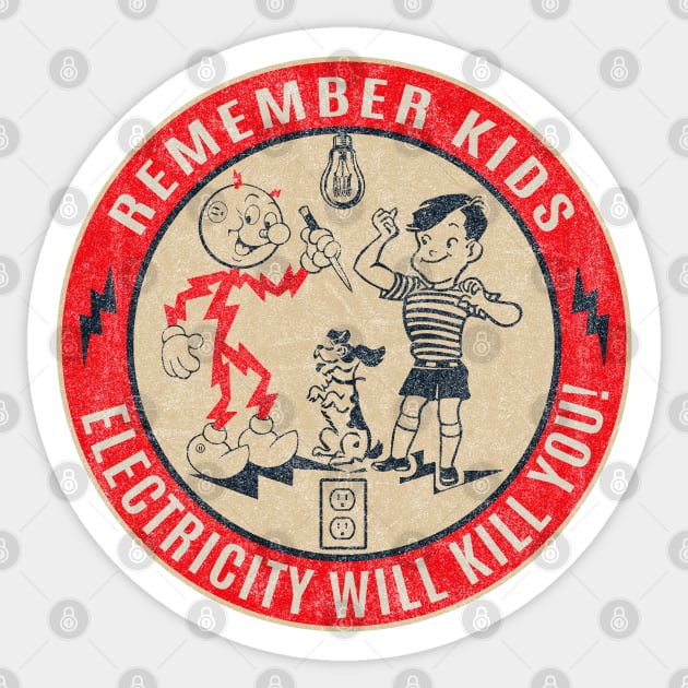 Reddy Kilowatt Electricity will kill you Worn Sticker by Alema Art